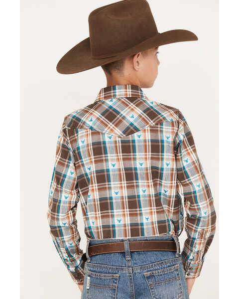Image #4 - Cody James Boys' Bull Dobby Long Sleeve Snap Western Shirt, Dark Brown, hi-res