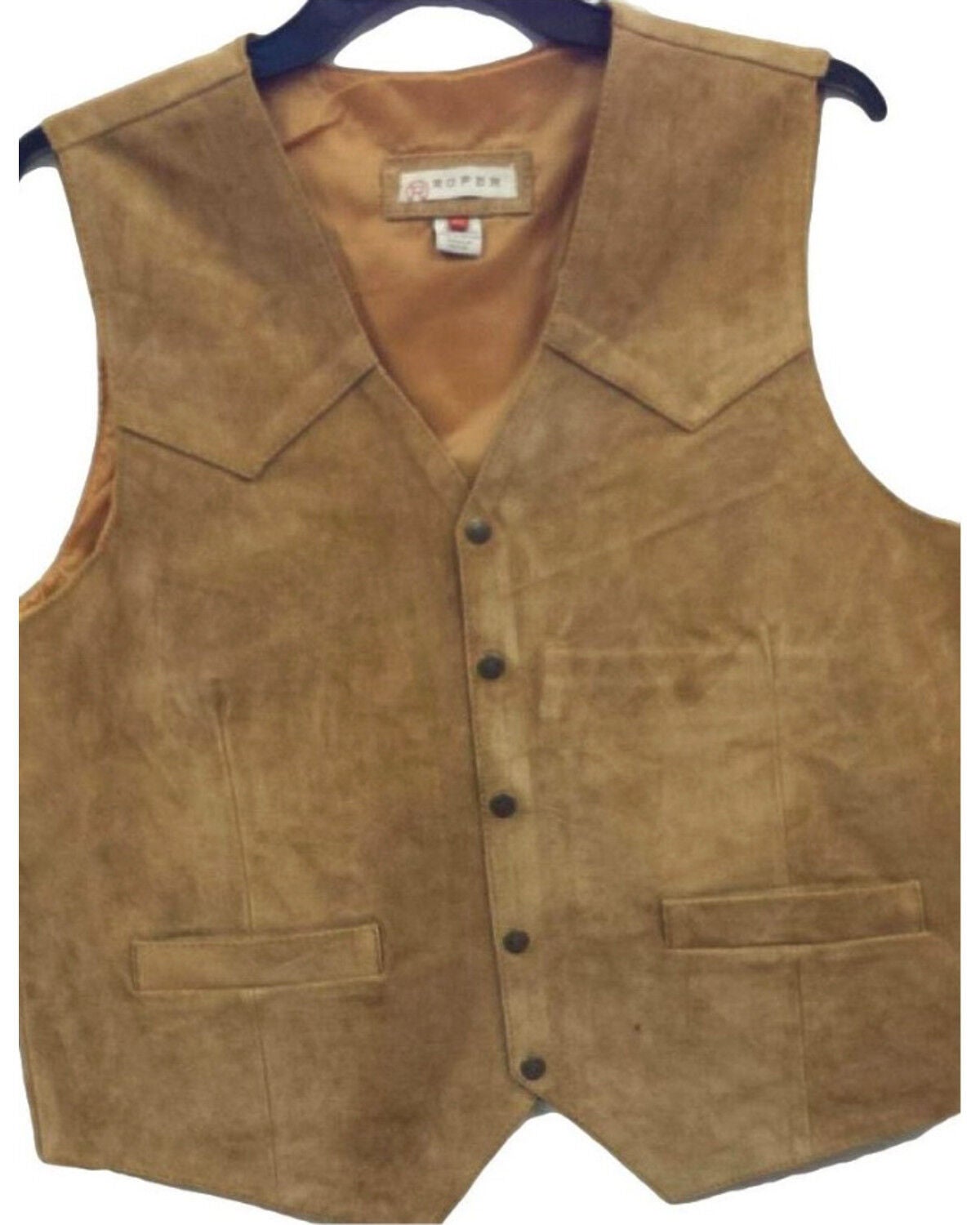 Roper Men's Silky Cow Suede Vest, Brown, hi-res
