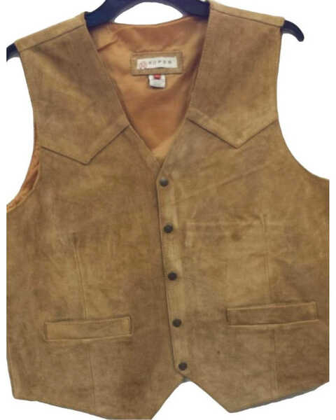 Image #1 - Roper Men's Silky Cow Suede Vest, Brown, hi-res