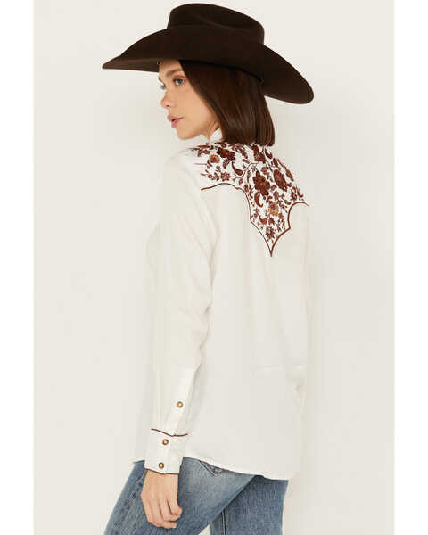 Image #4 - Ariat Women's Elsa Floral Embroidered Long Sleeve Snap Western Shirt, White, hi-res