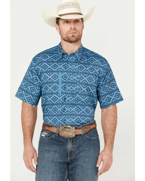 Ariat Men's VentTEK Geo Print Classic Fit Short Sleeve Shirt, Blue, hi-res