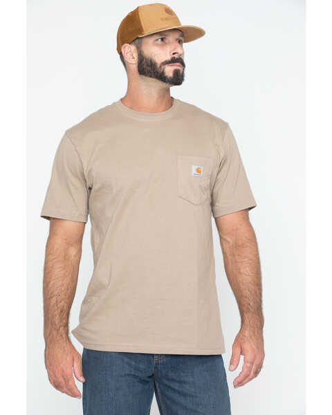 Image #1 - Carhartt Men's Loose Fit Heavyweight Logo Pocket Work T-Shirt, Desert, hi-res