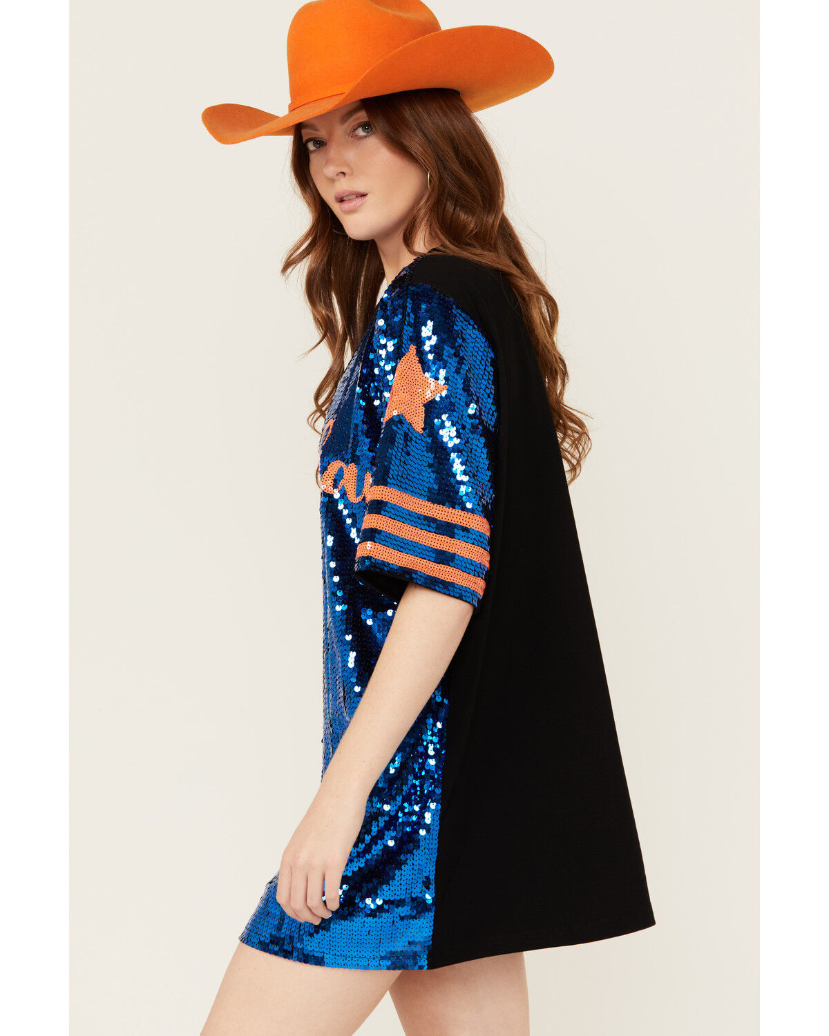 Image #2 - Why Dress Women's Game Day Sequins Oversized Tee, Orange, hi-res