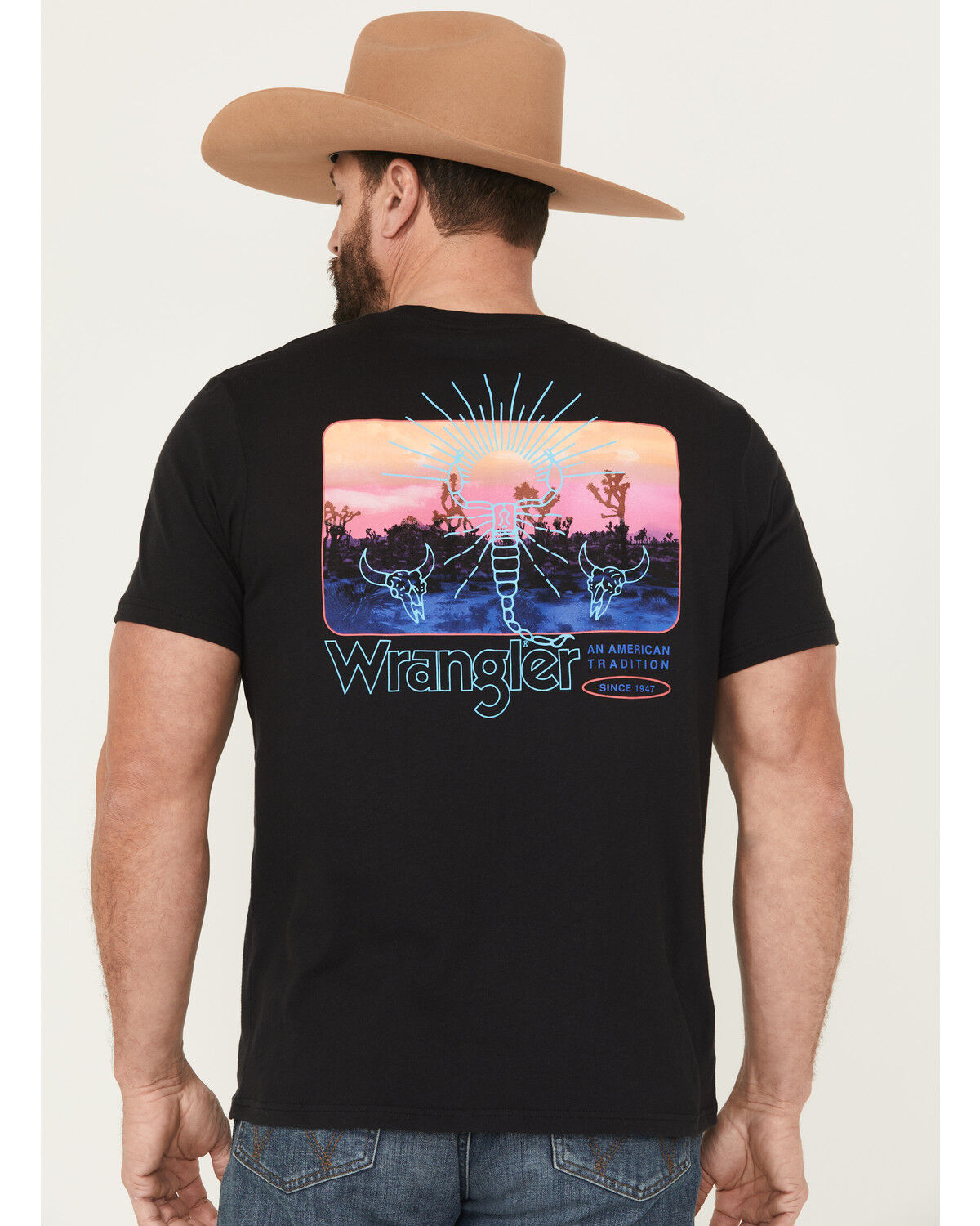 Image #1 - Wrangler Men's Boot Barn Exclusive Rise Scorpion Short Sleeve Graphic T-Shirt, Black, hi-res