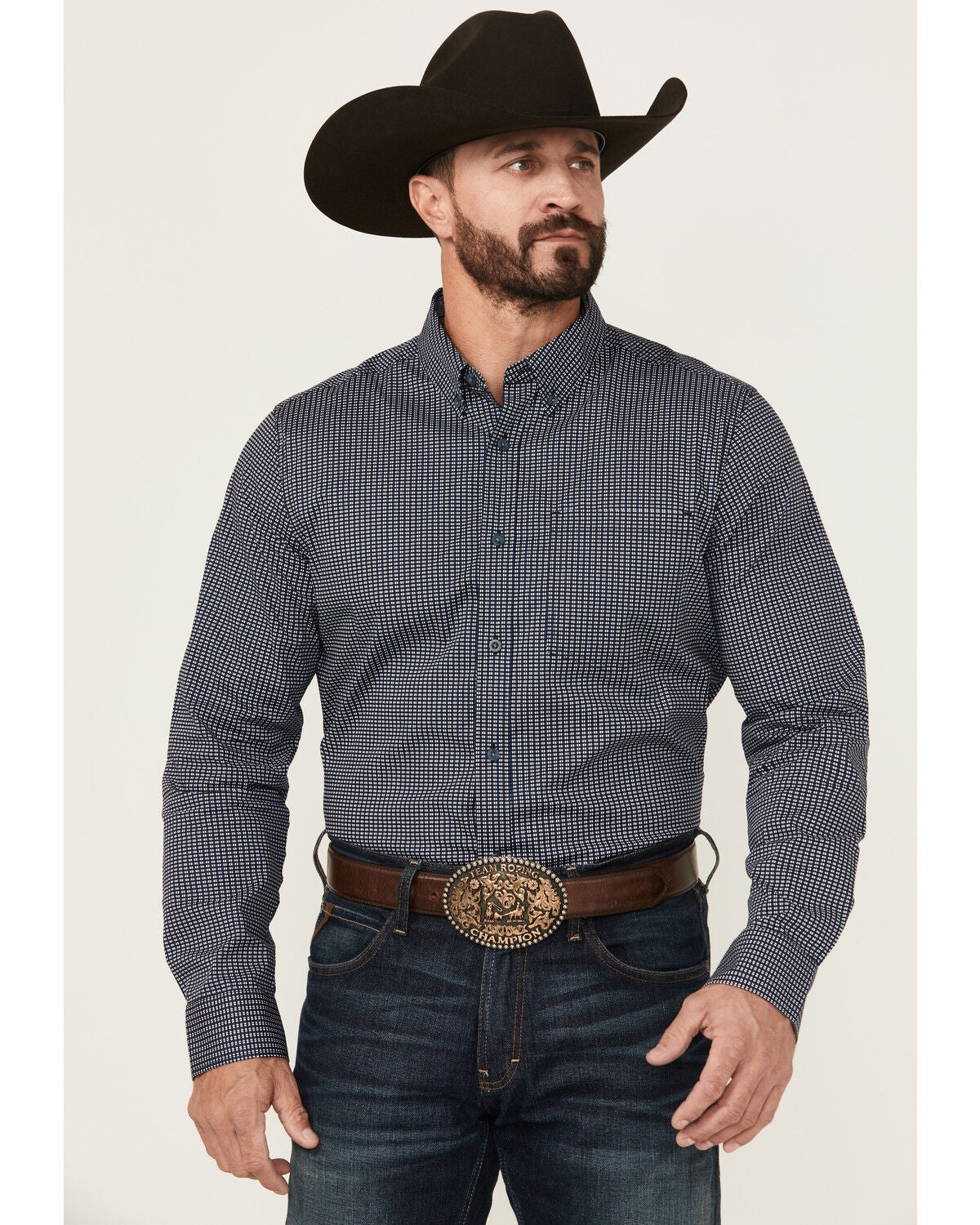 Cody James Men's Chris Geo Print Long Sleeve Button-Down Stretch Western Shirt, Dark Blue, hi-res
