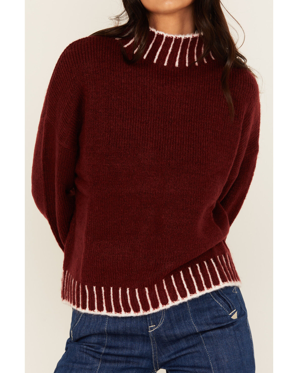 Image #3 - Revel Women's Whip Stitch Turtleneck Sweater, Burgundy, hi-res