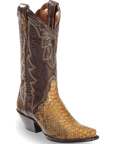 Dan Post Women's Back Cut Python Triad Cowgirl Boots - Snip Toe, Taupe, hi-res