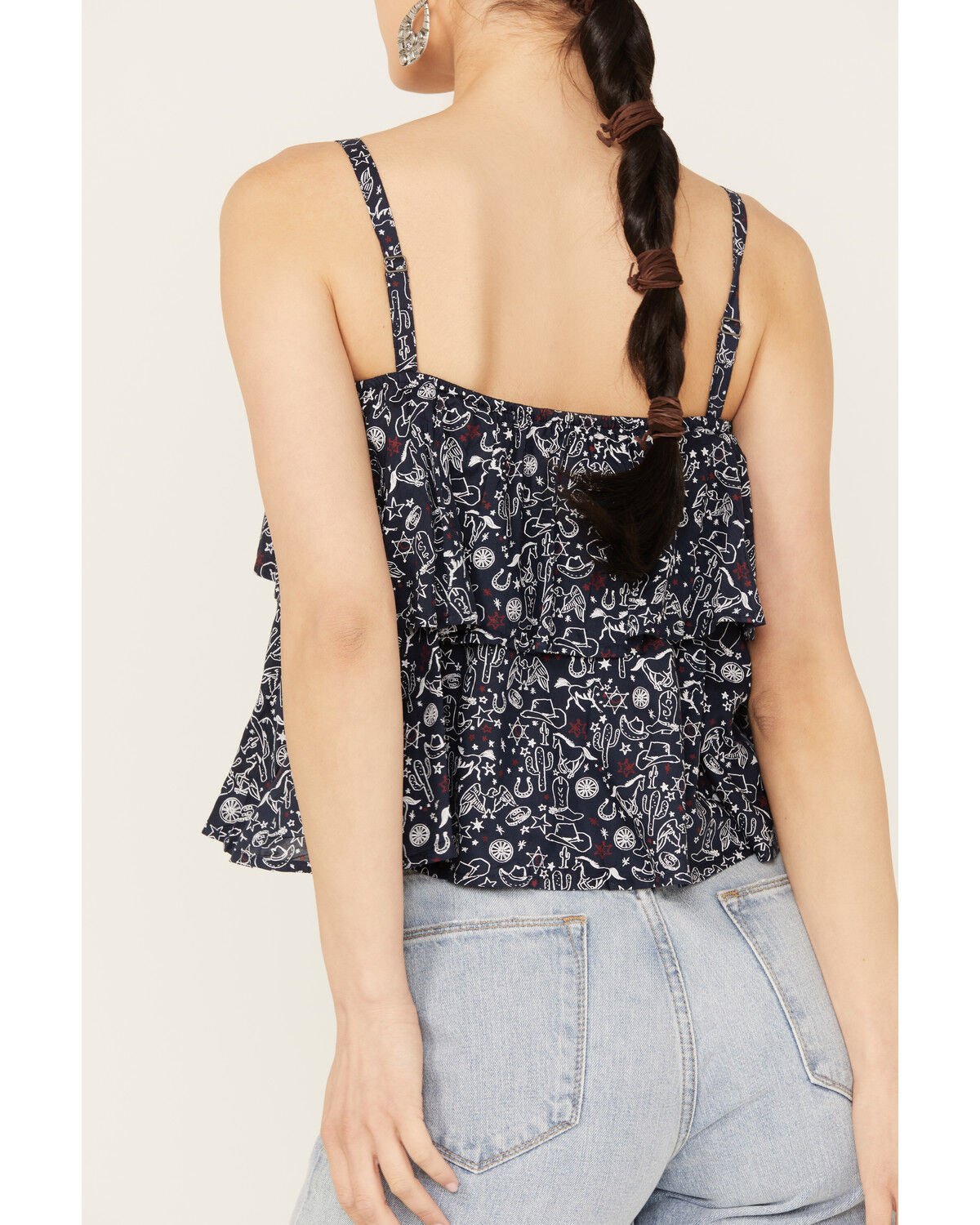 Image #3 - Ariat Women's Howdy Print Top, Navy, hi-res