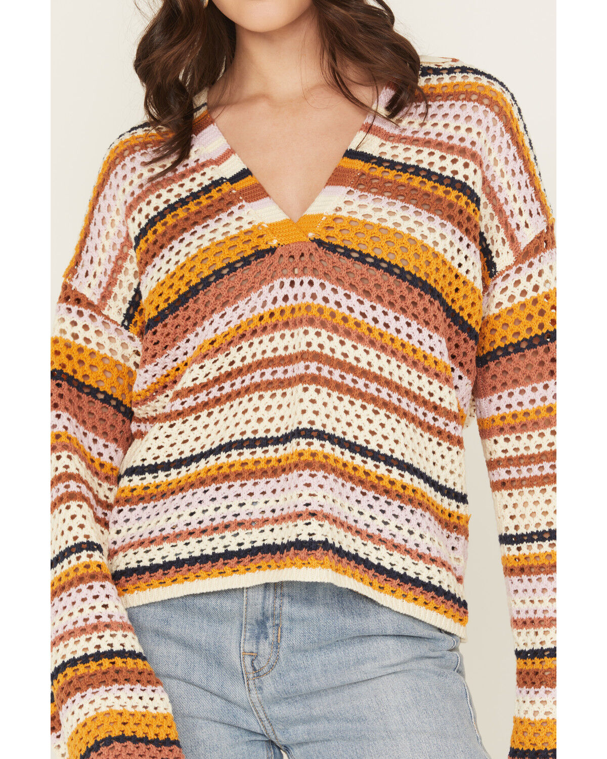 Image #3 - Cleo + Wolf Women's Open Stitch Striped Pullover, Rose, hi-res