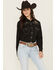 Image #1 - Cowgirl Hardware Women's Floral Embroidered Long Sleeve Snap Western Shirt, Black, hi-res