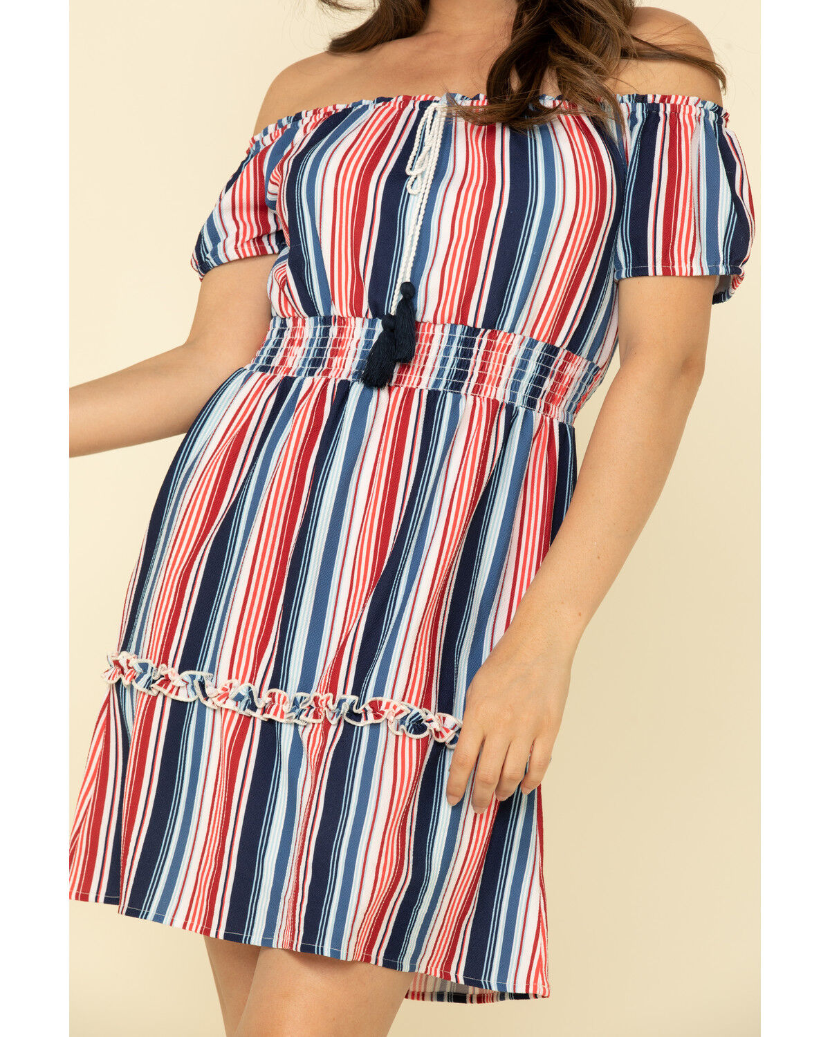 Image #5 - Rock & Roll Denim Women's Stripe Off The Shoulder Mini Dress, Red/white/blue, hi-res