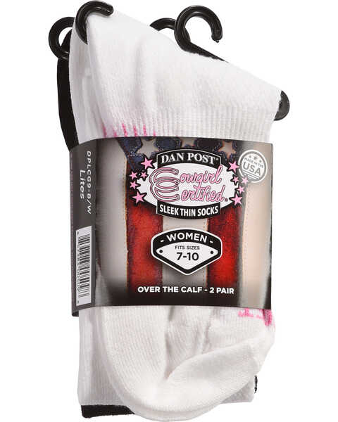 Dan Post Women's Cowgirl Certified Sleek Thin Socks - Black and White, Black/white, hi-res