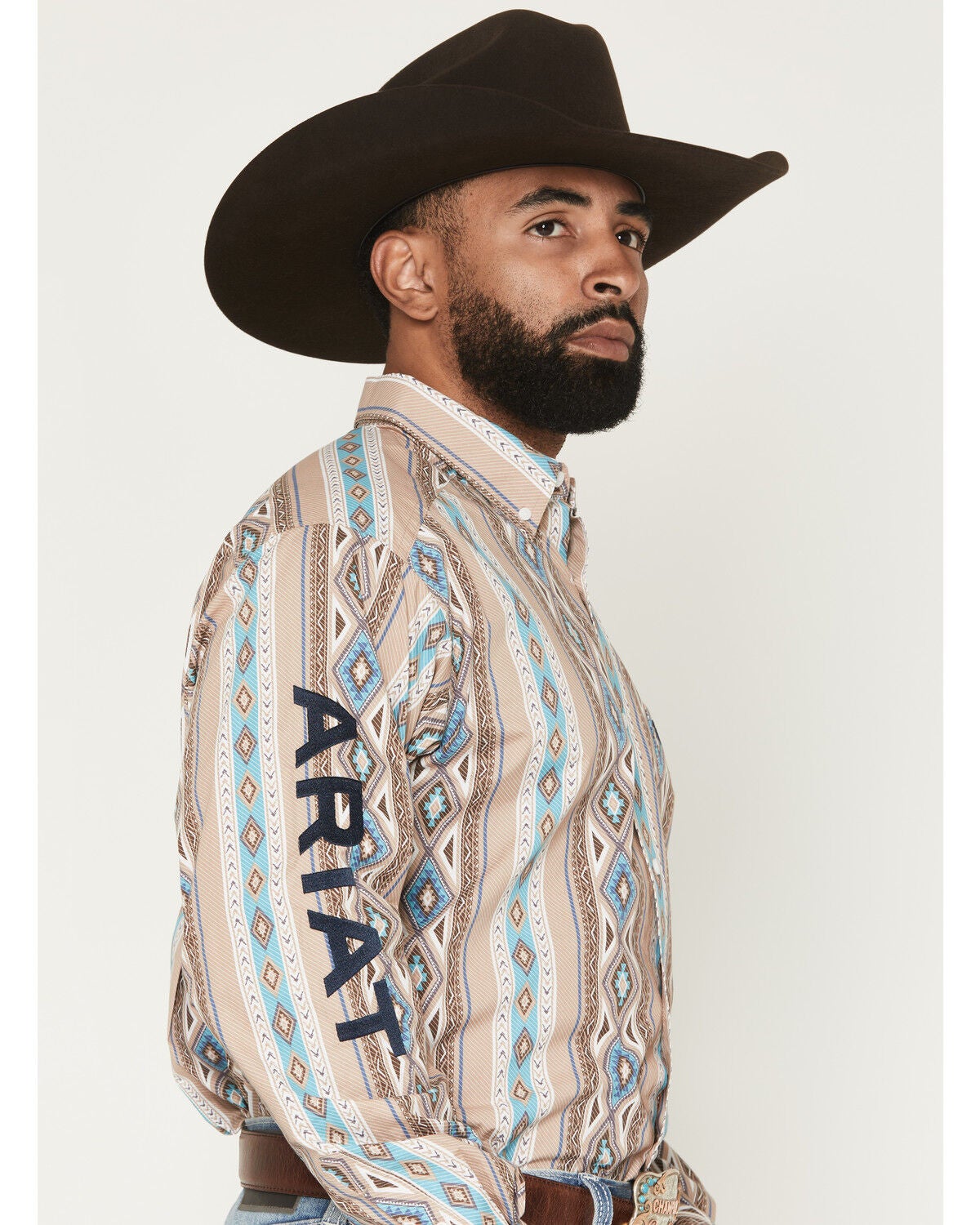 Image #2 - Ariat Men's Team Westlee Southwestern Striped Long Sleeve Western Shirt, Khaki, hi-res