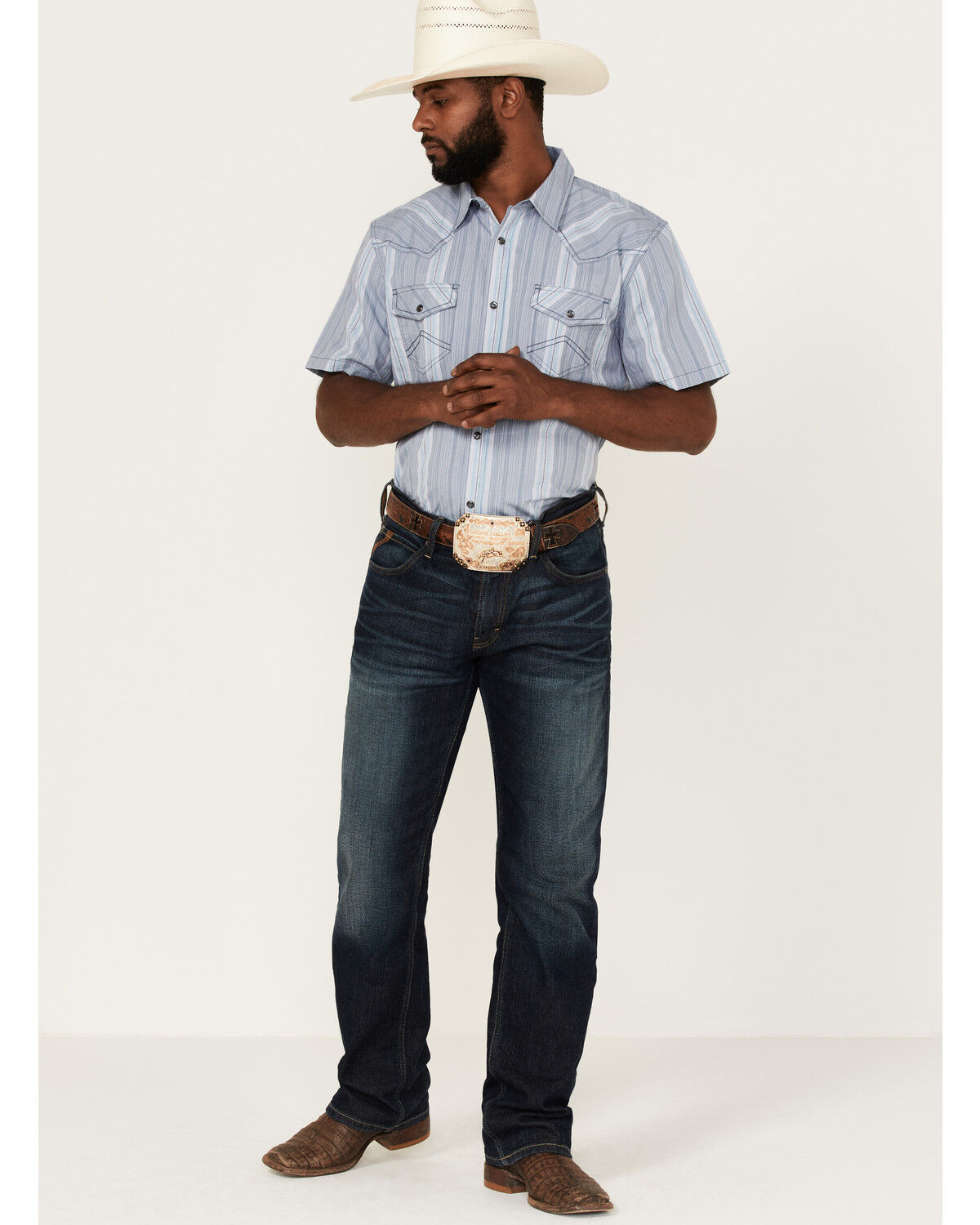 Image #2 - Cody James Men's Springs Vertical Stripe Short Sleeve Snap Western Shirt, Blue, hi-res