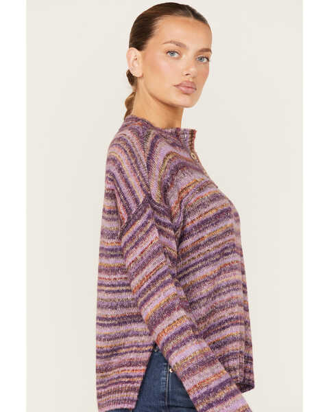 Image #2 - Cleo + Wolf Women's Space Dye Henley Sweater, Violet, hi-res