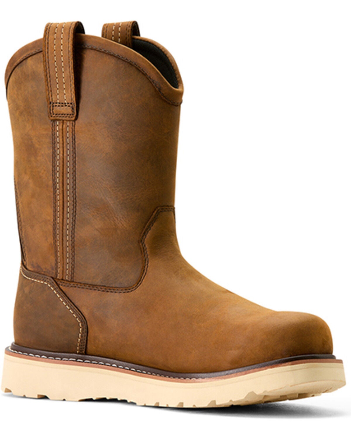 Ariat Men's 10" Rebar Wedge Pull-On Waterproof Work Boots - Soft Toe, Brown, hi-res
