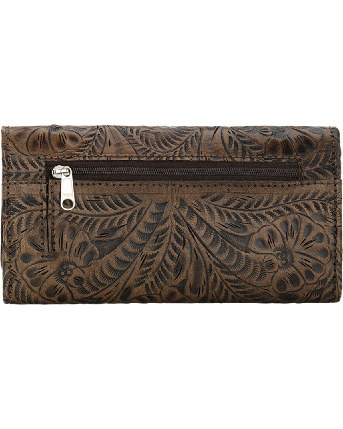 Image #3 - American West Women's Distressed Charcoal Brown Annie's Secret Tri-Fold Wallet, Brown, hi-res