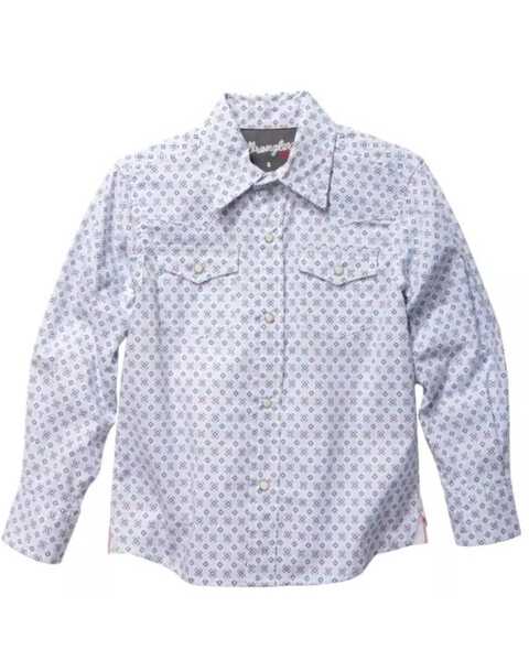 Wrangler Boys' 20x Geo Print Long Sleeve Snap Western Shirt , White, hi-res
