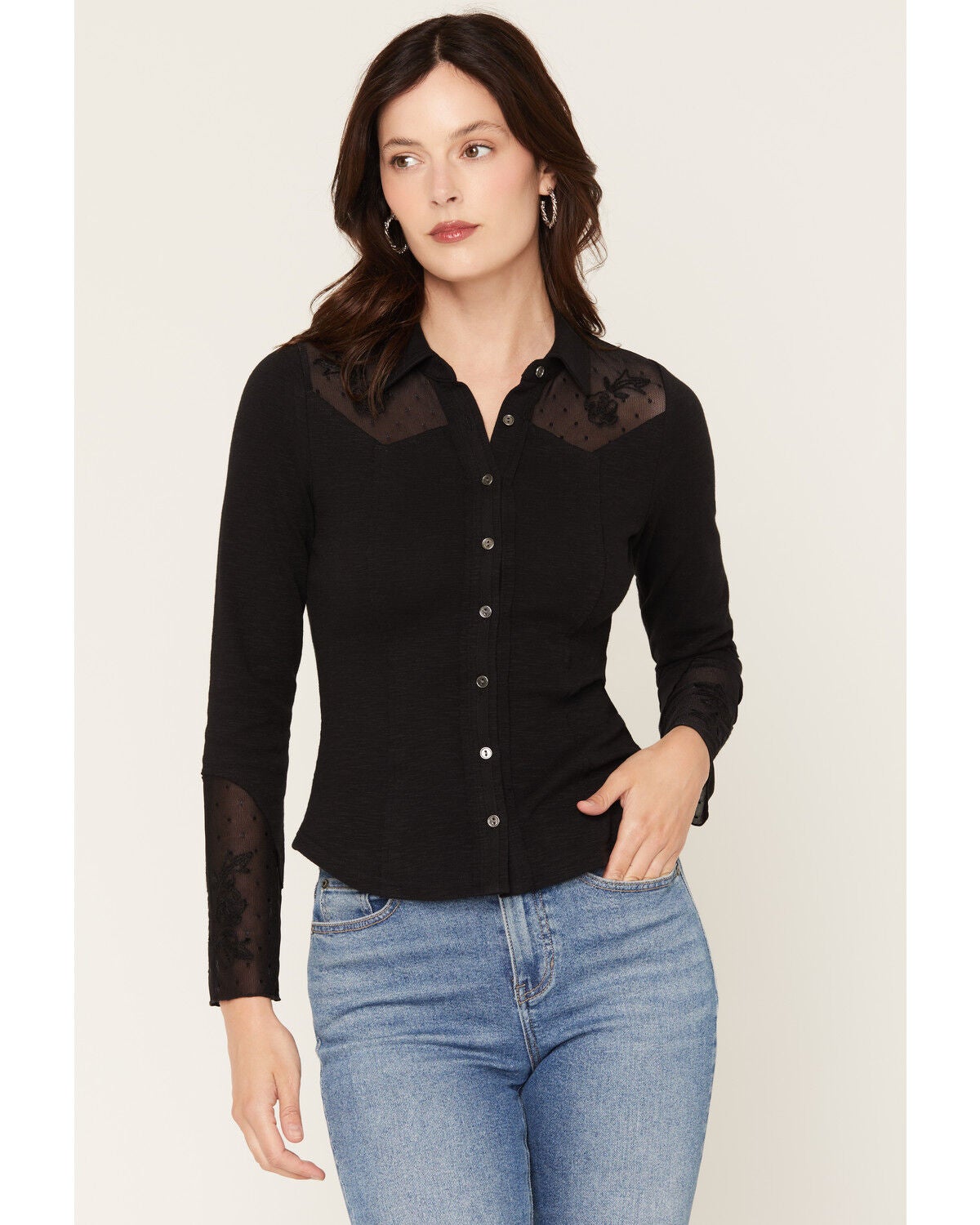 Image #1 - Idyllwind Women's Phoenix Button Front Western Shirt, Black, hi-res
