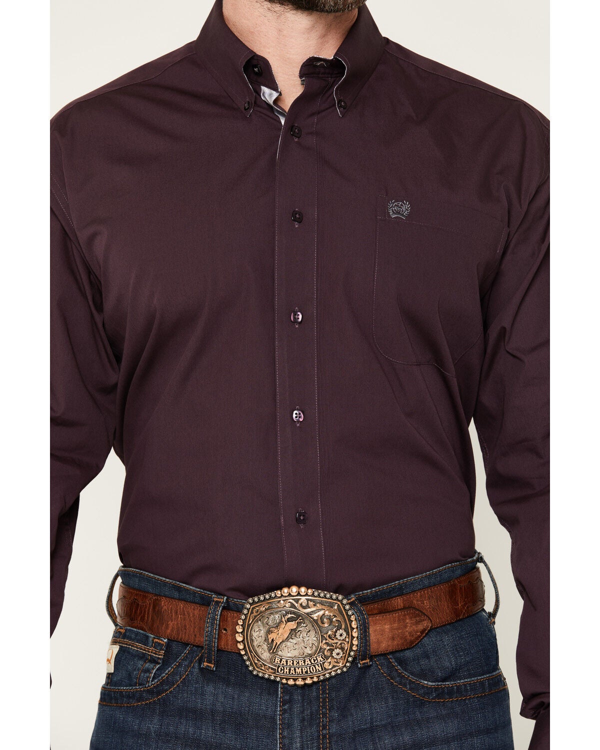 Image #3 - Cinch Men's Solid Long Sleeve Button-Down Western Shirt, Purple, hi-res
