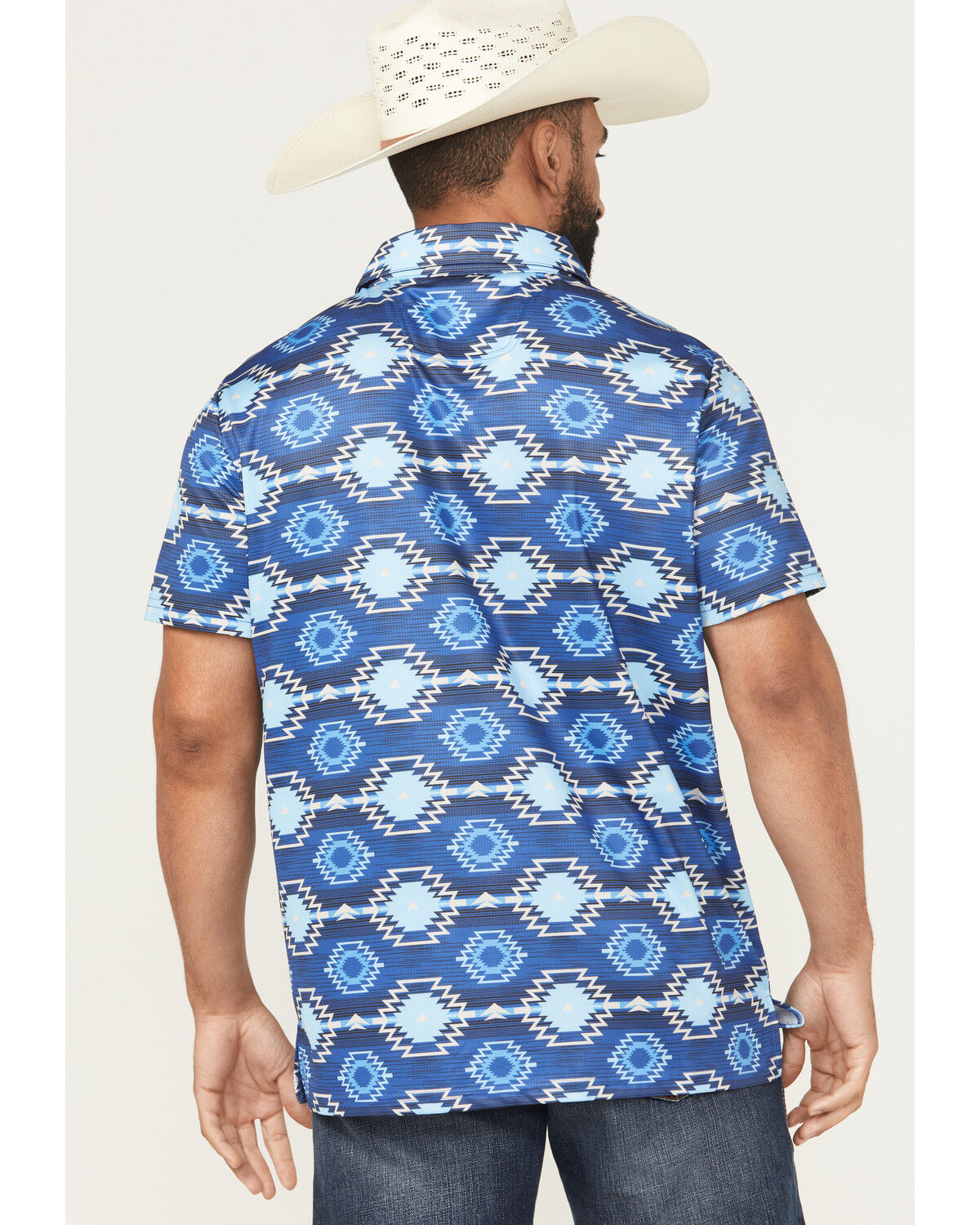 Image #4 - Rock & Roll Denim Men's Southwestern Print Short Sleeve Button-Down Stretch Polo, Blue, hi-res