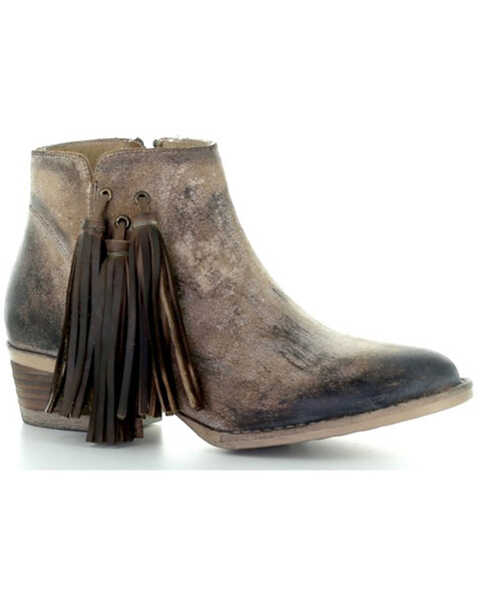Circle G Women's Zipper And Fringe Ankle Bootie - Round Toe, Brown, hi-res