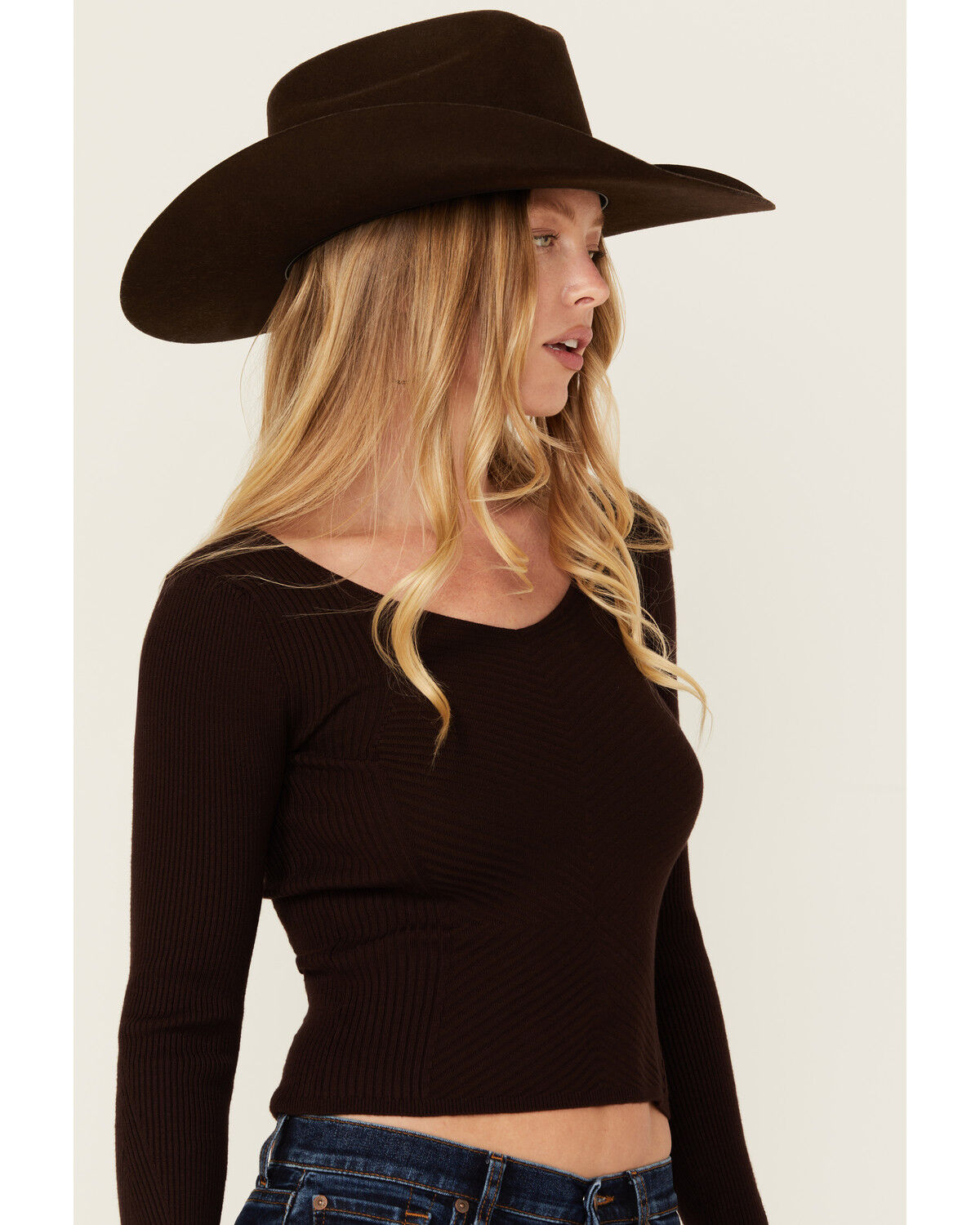 Image #2 - Shyanne Women's Ribbed Long Sleeve Sweater, Chocolate, hi-res