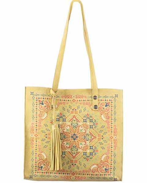 Scully Women's Printed Leather Tote , Yellow, hi-res