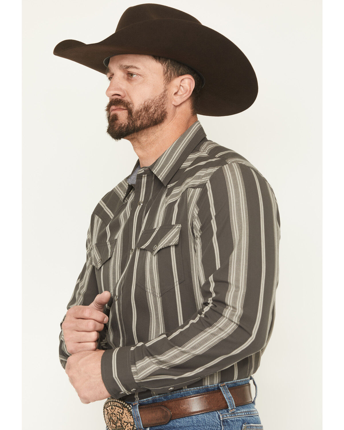 Image #2 - Cody James Men's Harpeth Striped Long Sleeve Snap Western Shirt, Charcoal, hi-res