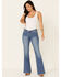 Rock & Roll Denim Women's Medium Wash Herringbone Stripe Mid Rise Trouser Jean, Blue, hi-res