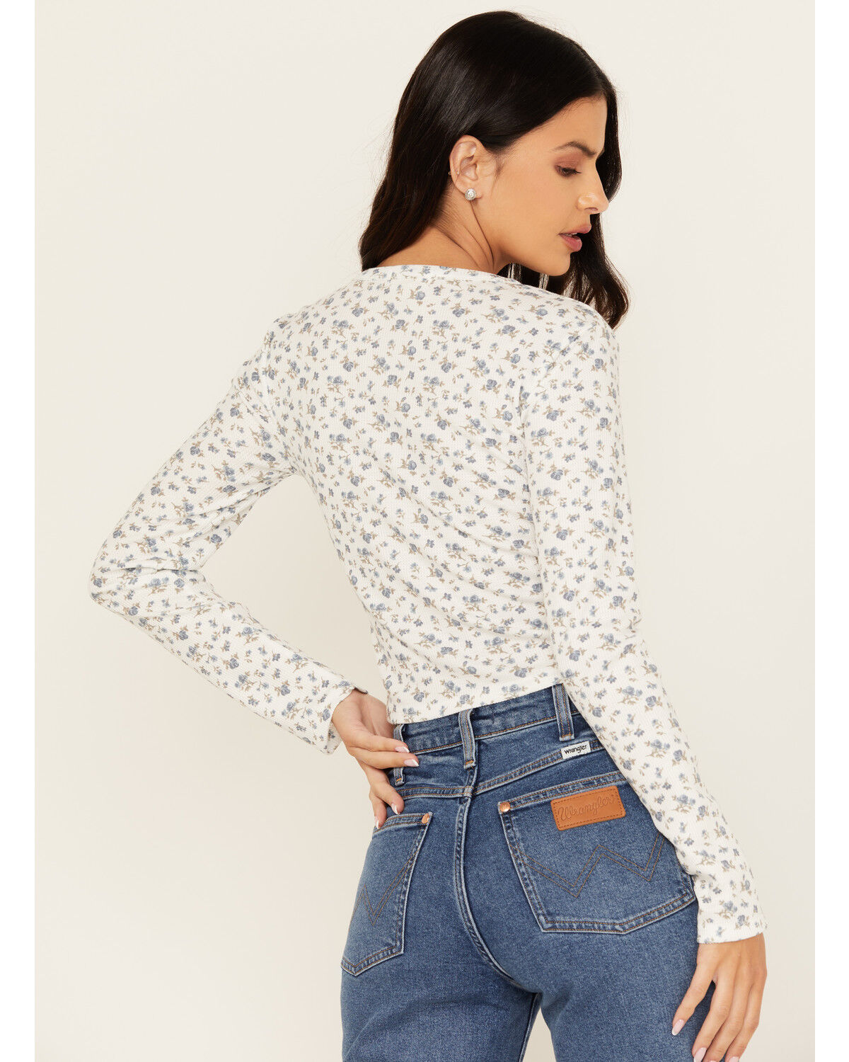 Image #4 - Originality Women's Floral Print Long Sleeve Cropped Tee, White, hi-res
