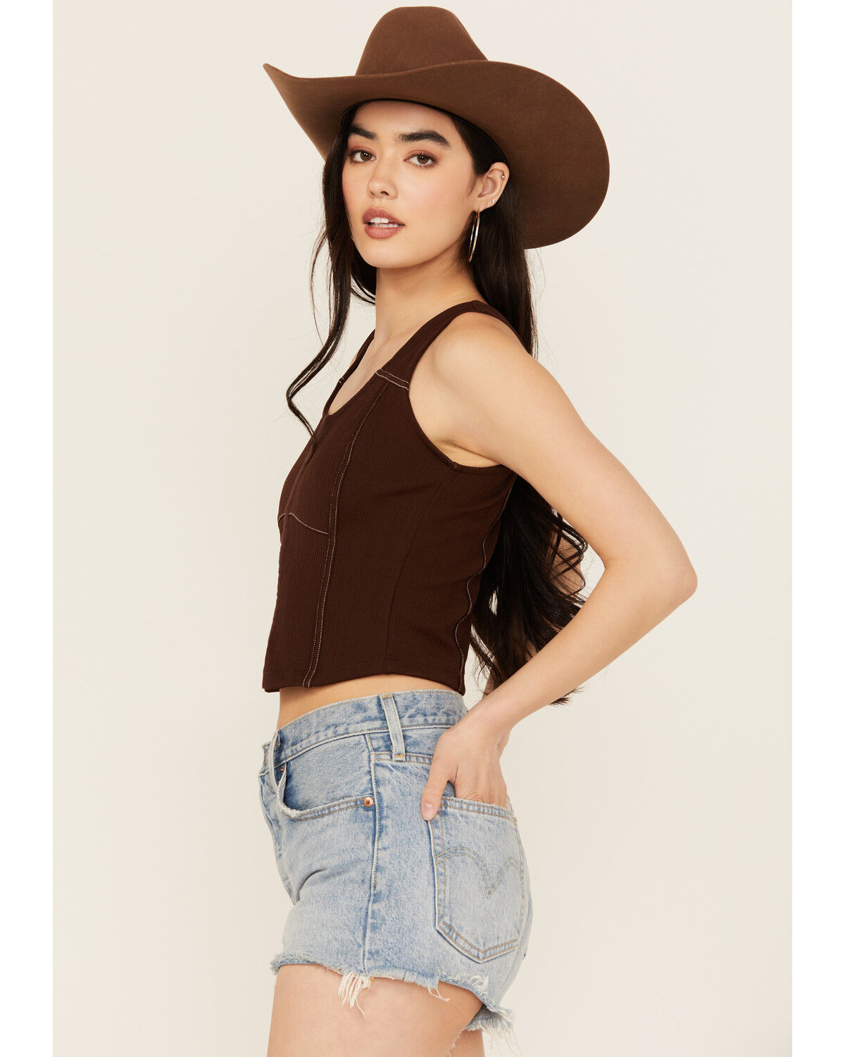 Image #2 - Shyanne Women's Corset Tank, Dark Brown, hi-res