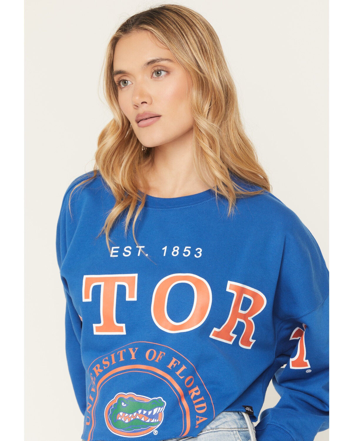 Image #2 - Gameday Women's University of Florida Split Long Sleeve Cropped Graphic Tee, Royal Blue, hi-res
