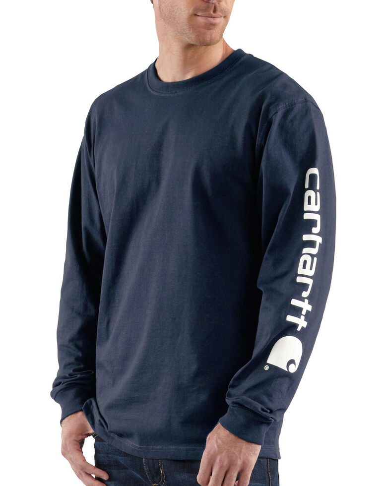Carhartt Men's Signature Logo Long Sleeve Knit Work T-Shirt , Navy, hi-res