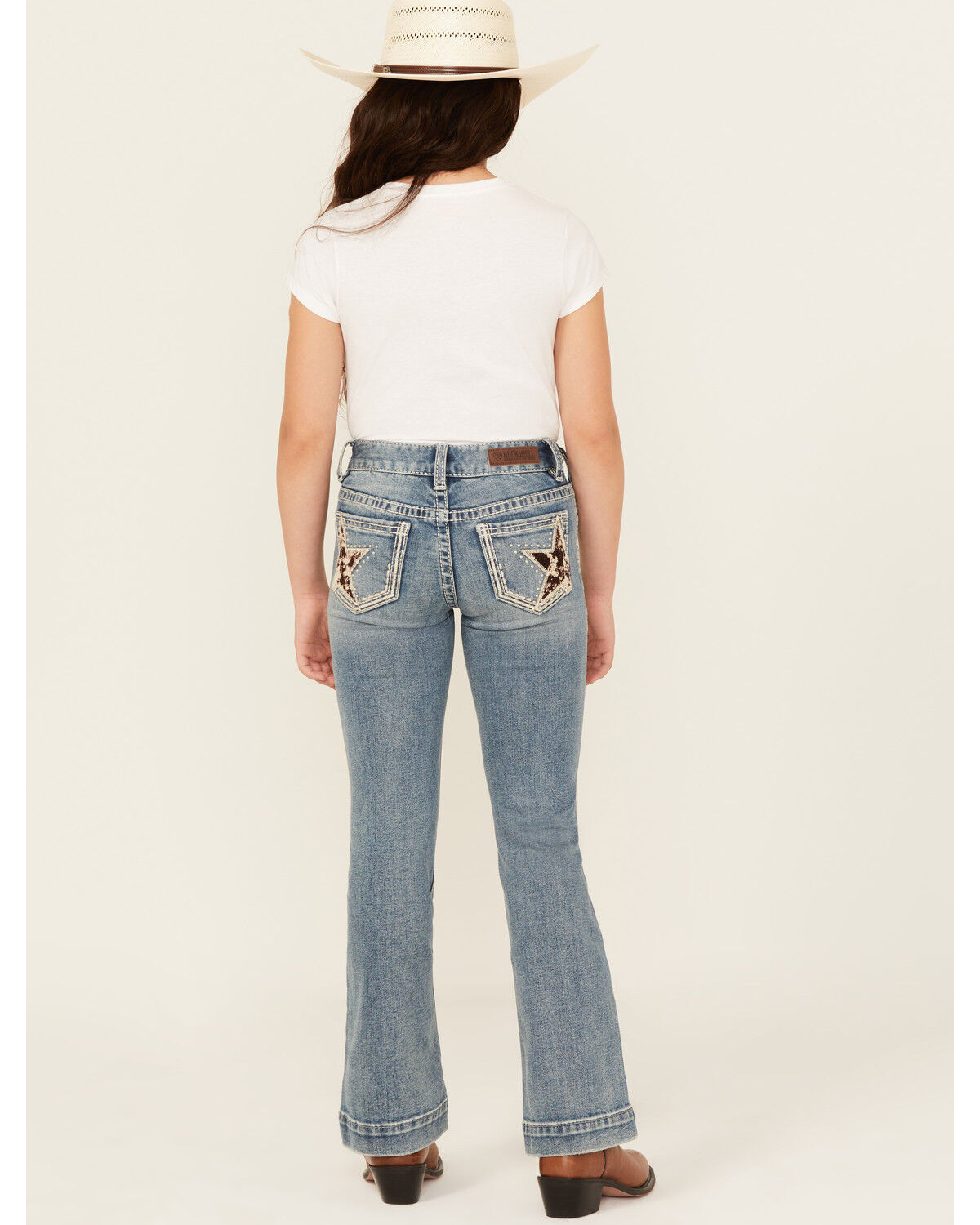 Image #1 - Rock & Roll Denim Girls' Star Pocket Bootcut Stretch Denim Jeans, Blue, hi-res