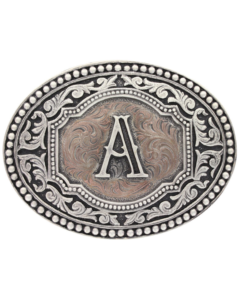 Montana Silversmiths Initial "A" Two Tone Cameo Buckle , Silver, hi-res