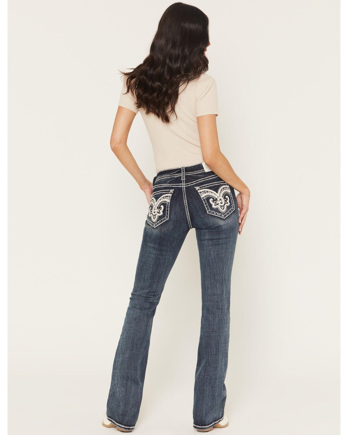 Image #1 - Grace in LA Women's Medium Wash Mid Rise Embellished Bootcut Stretch Denim Jeans, Medium Wash, hi-res