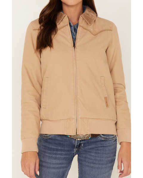 Image #3 - Powder River Outfitters Women's Cotton Canvas Bomber Jacket, Tan, hi-res