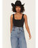 Image #1 - Good American Women's Scuba Solid Sleeveless Bodysuit, Black, hi-res