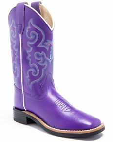 Shyanne Girl's Leatherette Western Boots - Wide Square Toe, Purple, hi-res