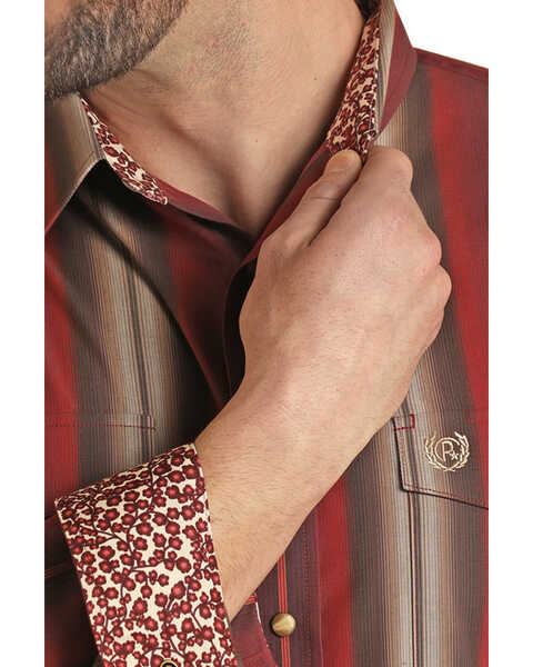 Image #2 - Panhandle Men's Select Serape Striped Long Sleeve Pearl Snap Western Shirt  - Tall , Dark Red, hi-res
