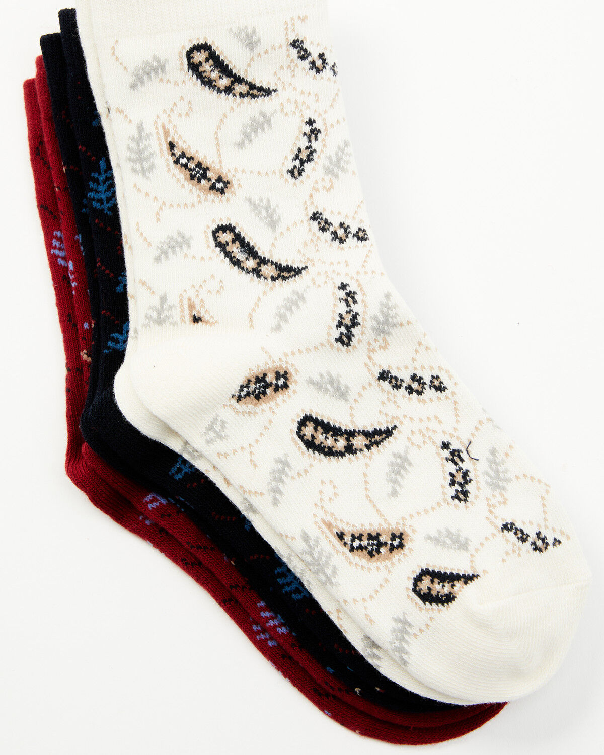 Image #3 - Shyanne Girls' Libby Paisley Crew Socks - 3-Pack, Cream, hi-res