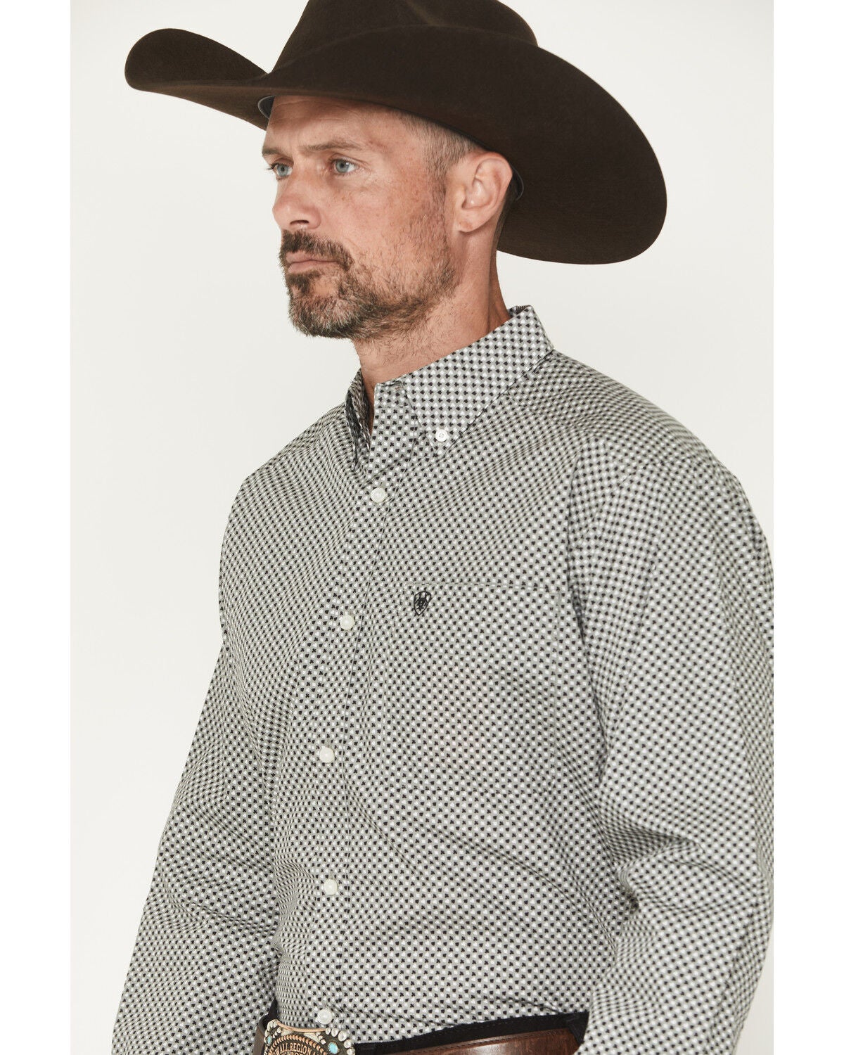 Image #2 - Ariat Men's Tristan Geo Print Long Sleeve Button-Down Western Shirt, Grey, hi-res
