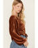 Image #4 - Rock & Roll Denim Women's Velvet Cinch Front Long Sleeve Blouse, Rust Copper, hi-res