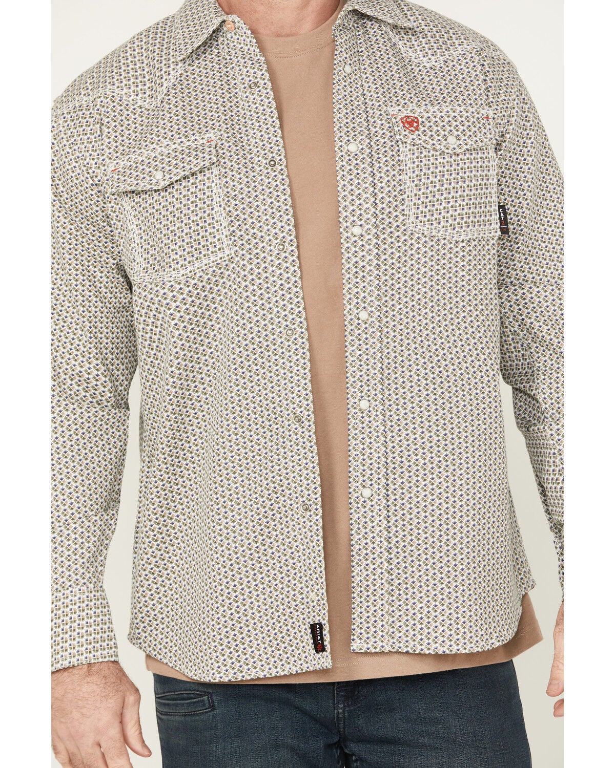 Image #3 - Ariat Men's Rebar FR Venice Printed Long Sleeve Snap Work Shirt, White, hi-res