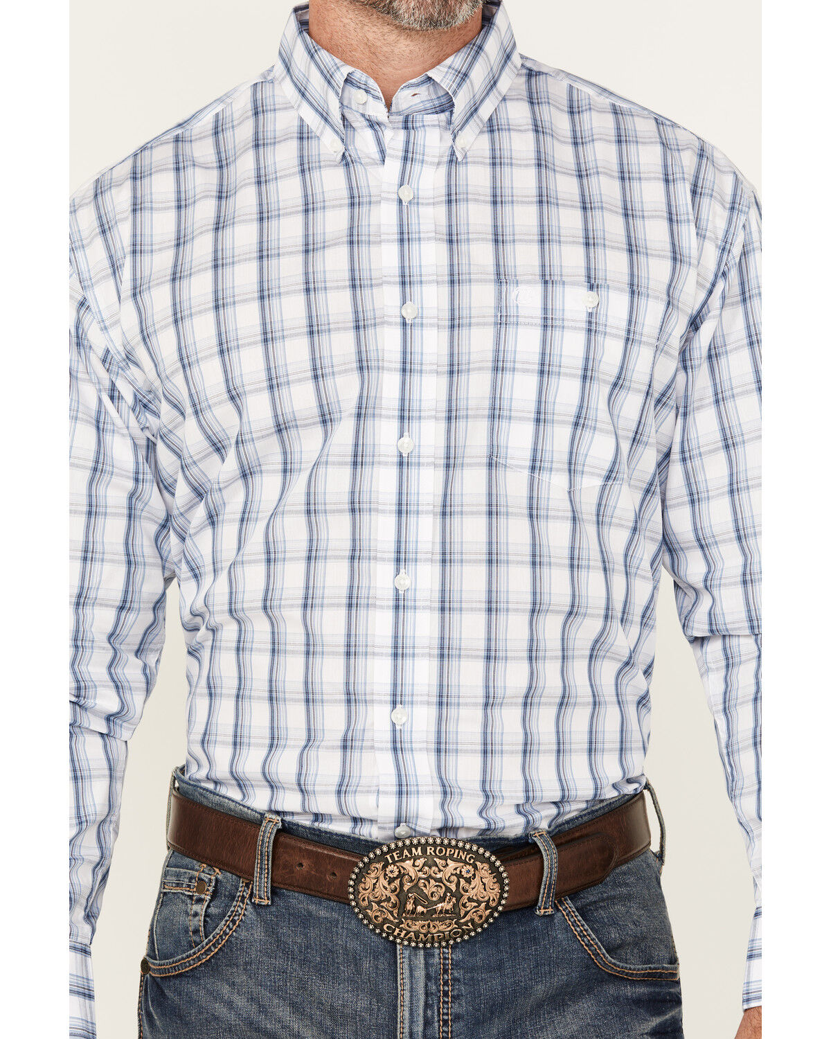 Image #3 - Wrangler Men's Classics Plaid Print Long Sleeve Button-Down Western Shirt, Blue, hi-res