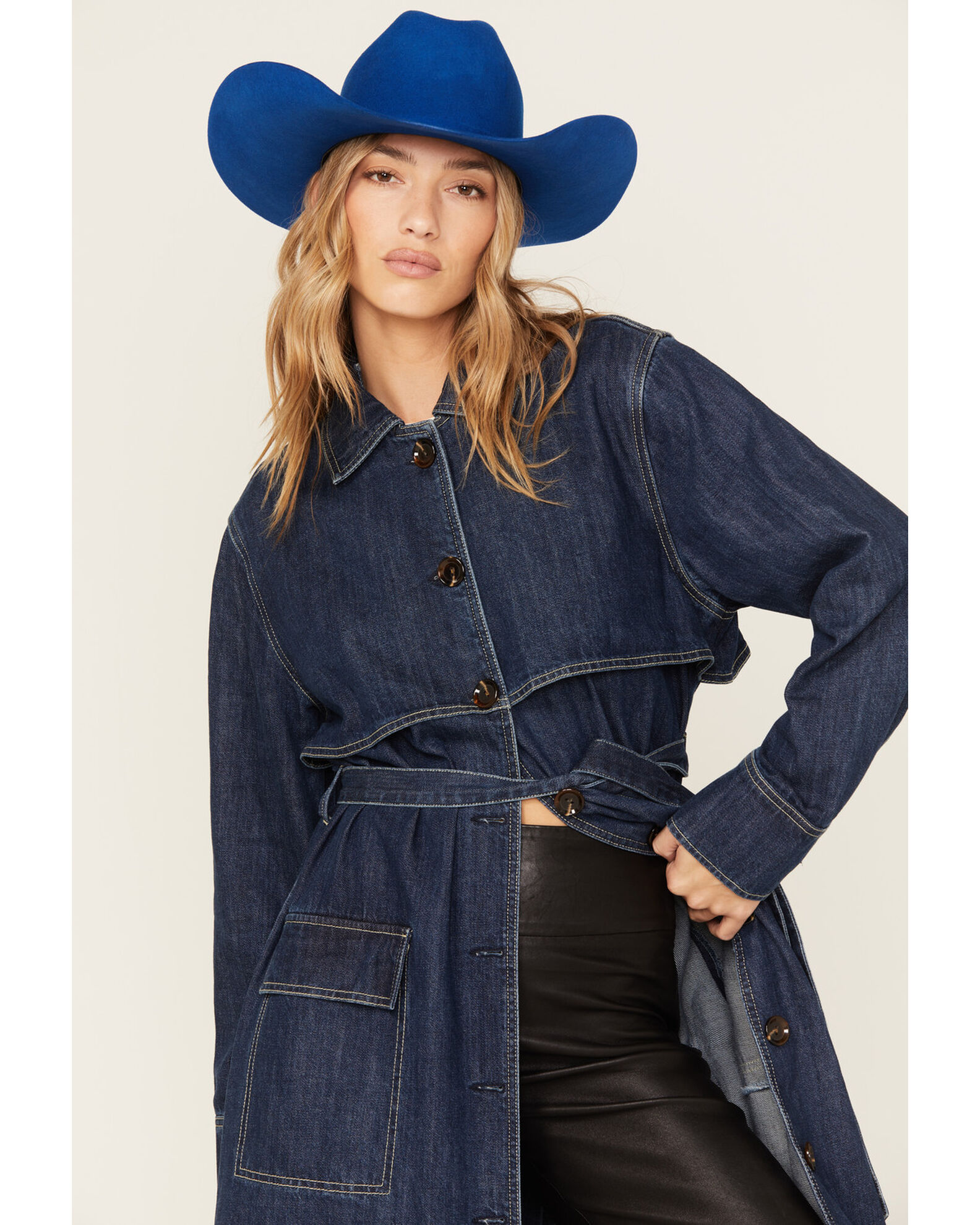 Denim duster coat clearance