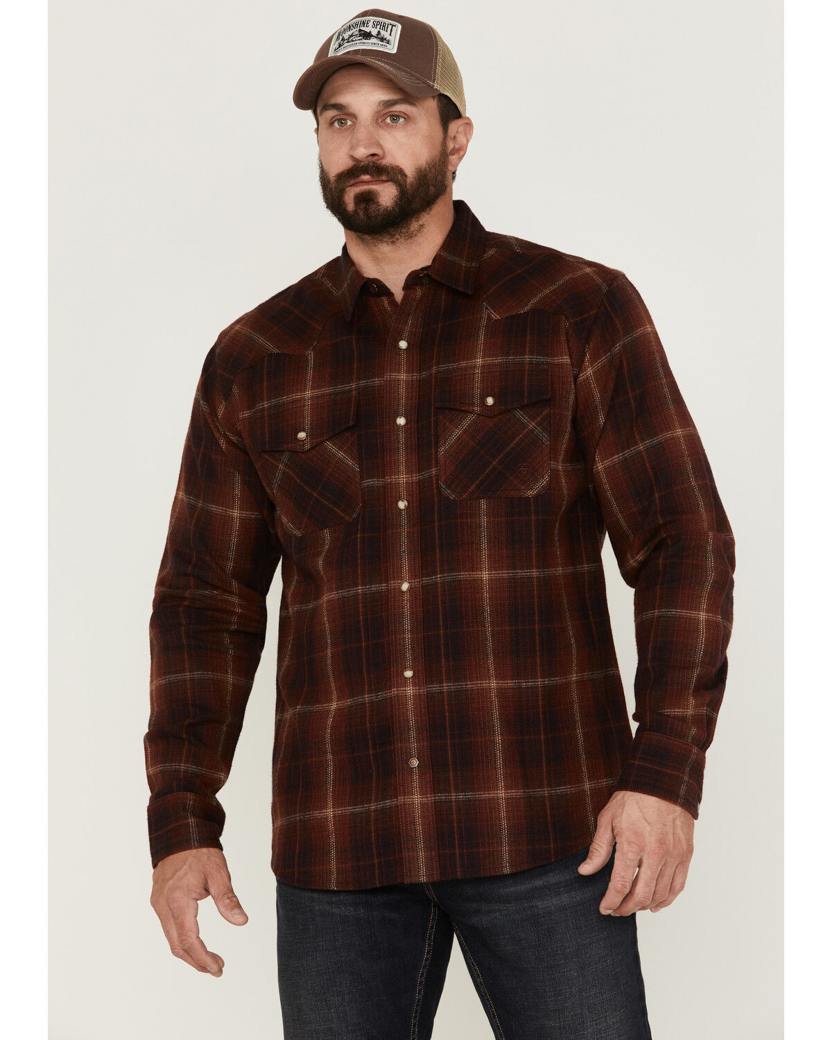 Image #2 - Ariat Men's Hiller Retro Plaid Snap Western Flannel Shirt, Maroon, hi-res