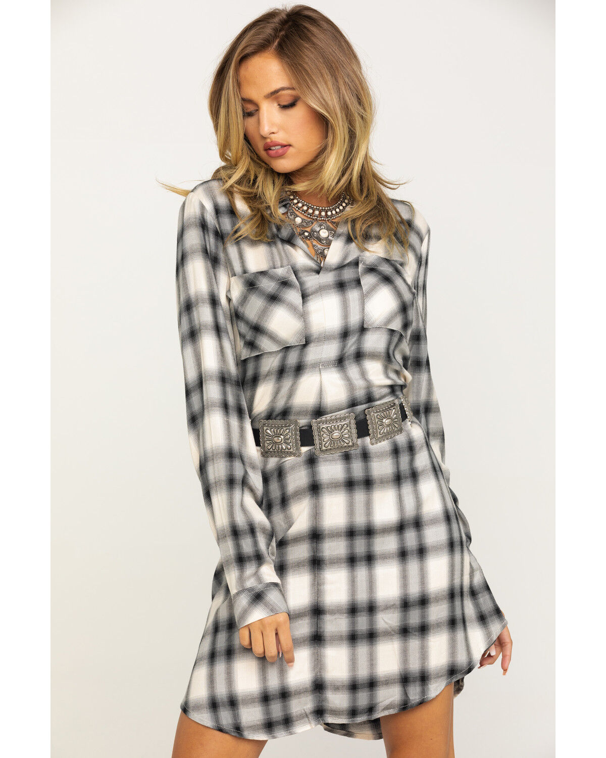 plaid dress with white shirt