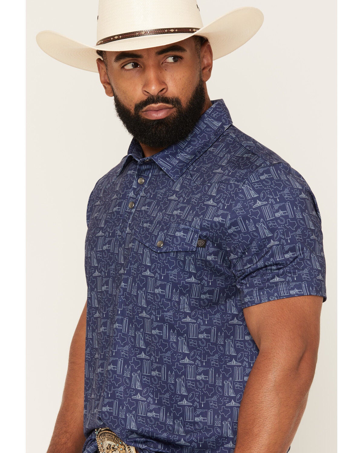 Image #2 - Rock & Roll Denim Men's Game Day Short Sleeve Snap Polo, Navy, hi-res